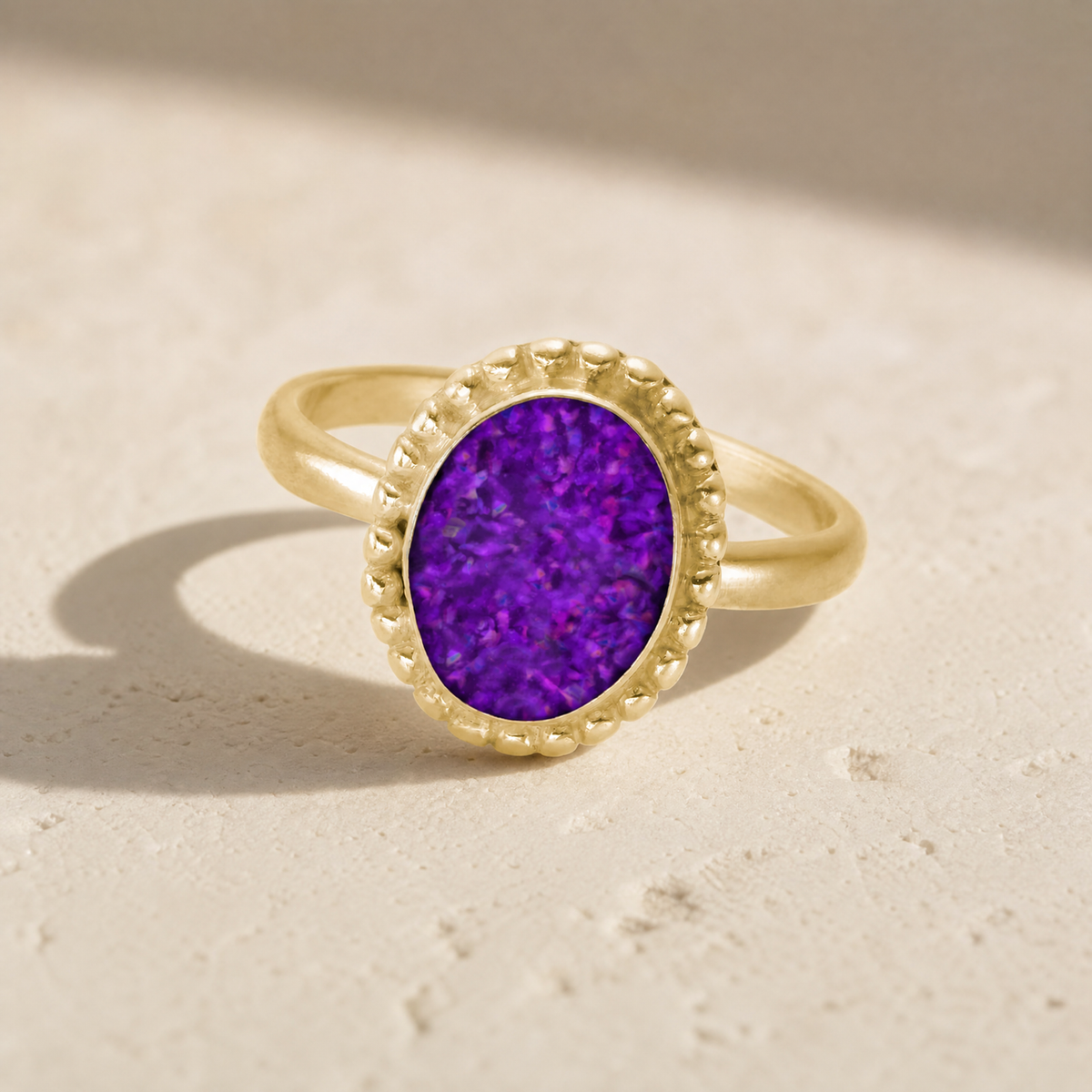 Solid 14K Gold Women's Bethany Ash Ring with Lilac Pearl Opal