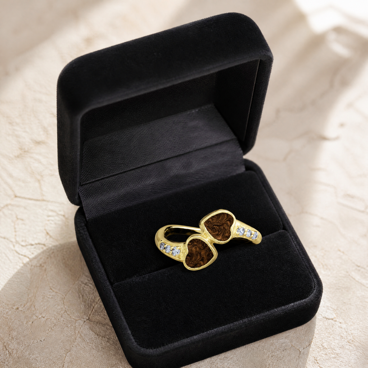 Solid 14K Gold Women's Rosalia Ash Ring with Carob
