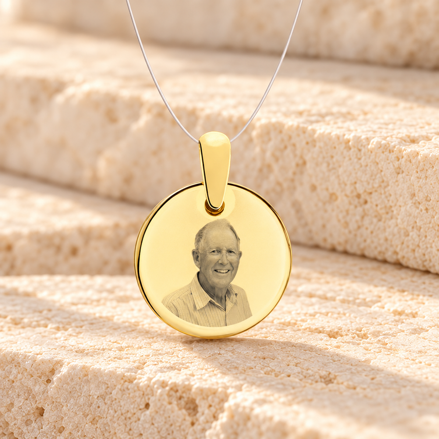 Round Photo Engraved Gold Plated over Stainless Guardian