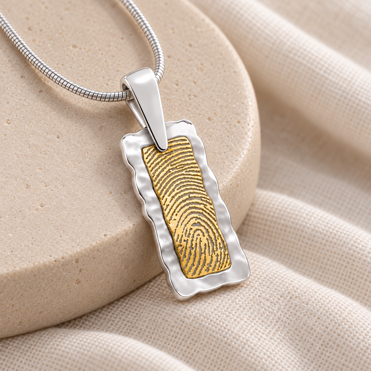 Silver Frame Rectangle Gold Fingerprint Necklace — alternate view — evr4738sg