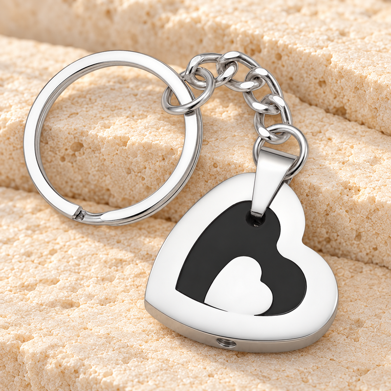 Stainless and Black Honesty Heart Memorial Keychain