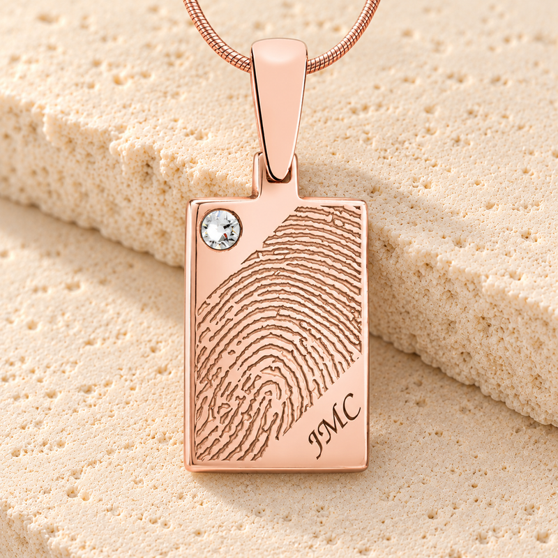 Rose Gold Plated Birthstone Rectangle Fingerprint Necklace