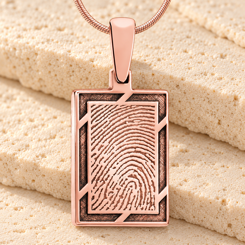 Framed Rose Gold Plated Rectangle Fingerprint Necklace