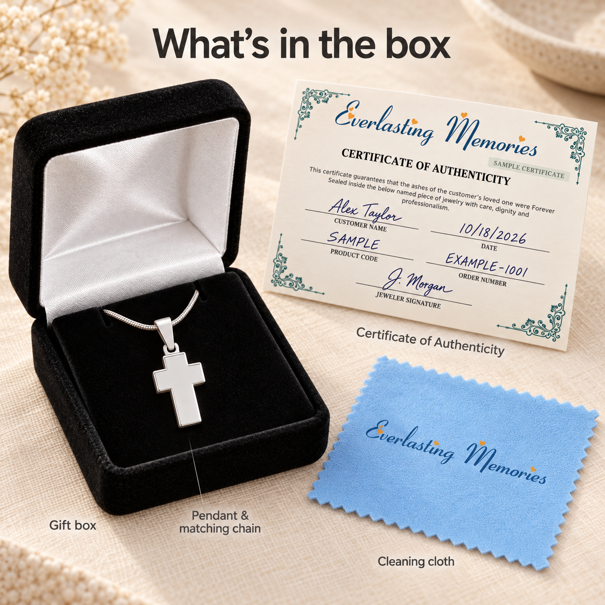 Sterling Silver Faithful Cross Forever Sealed Cremation Jewelry — whats in box — evr6452ssfs