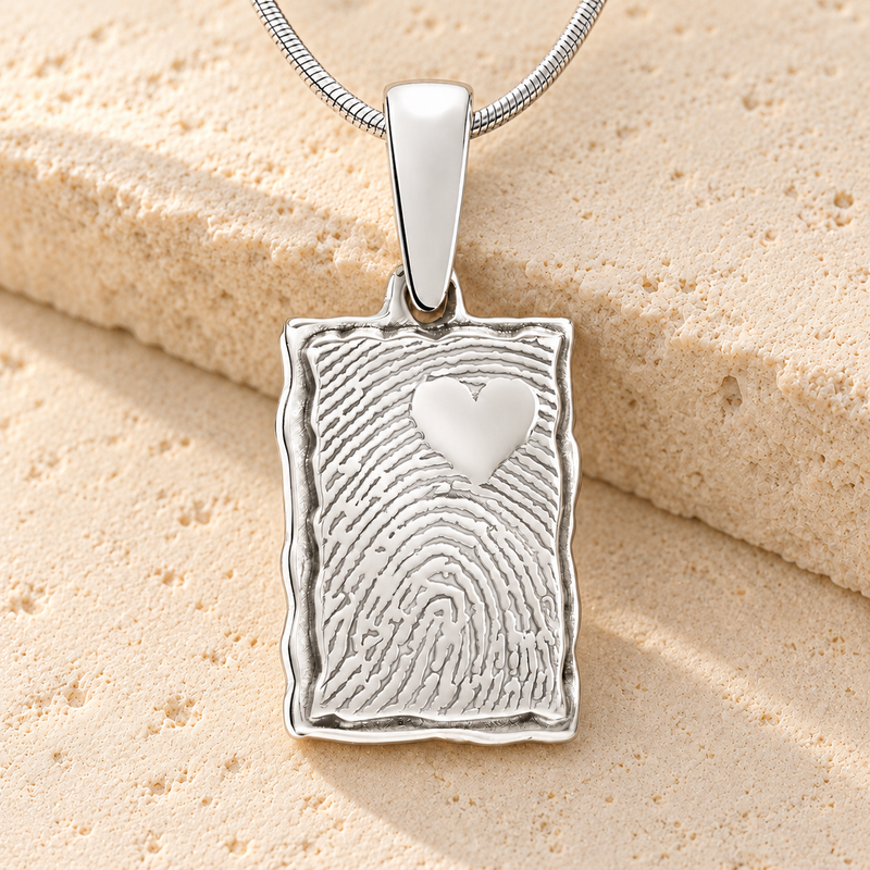Silver Loved Rectangle Fingerprint Necklace