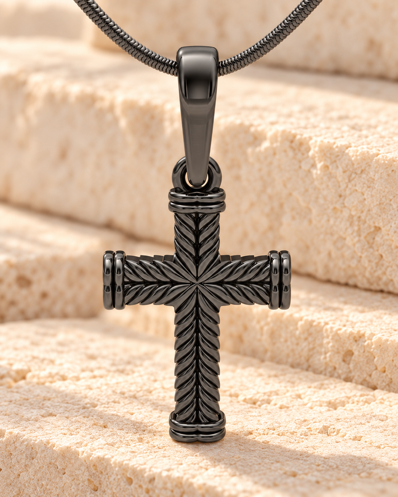 Black Plated Cable Cross Forever Sealed Memorial Jewelry