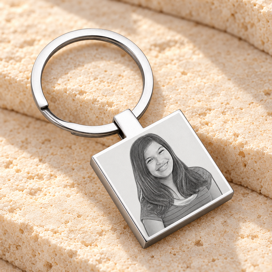 Stainless Steel Boxed Photo Engraved Keychain