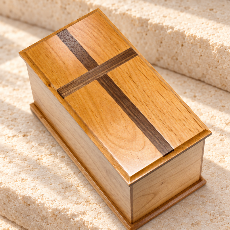 Extra Large Alder Cremation Urn w/ Walnut Cross
