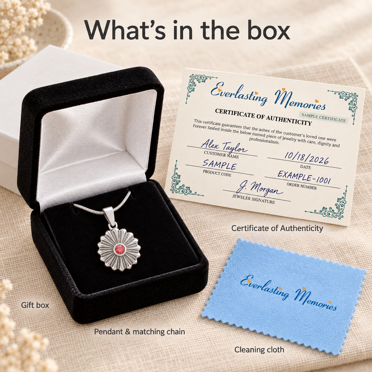 Birthstone Flowers Forever Sealed Memorial Jewelry — whats in box — evr20004ssfs