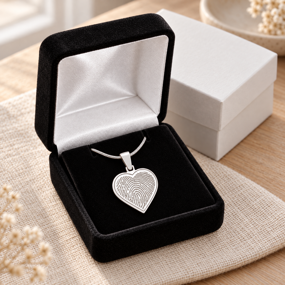 Heart Sterling Silver Fingerprint Necklace — gift box — evr4728ss