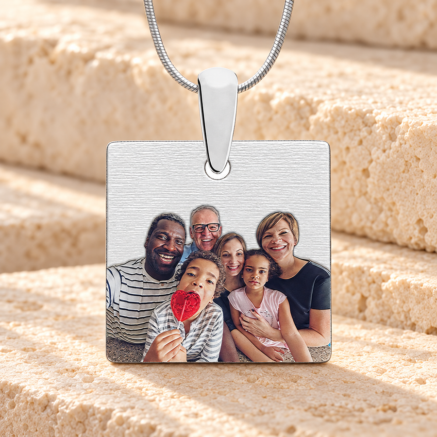 Silver Squared Color Photo Engraved Pendant