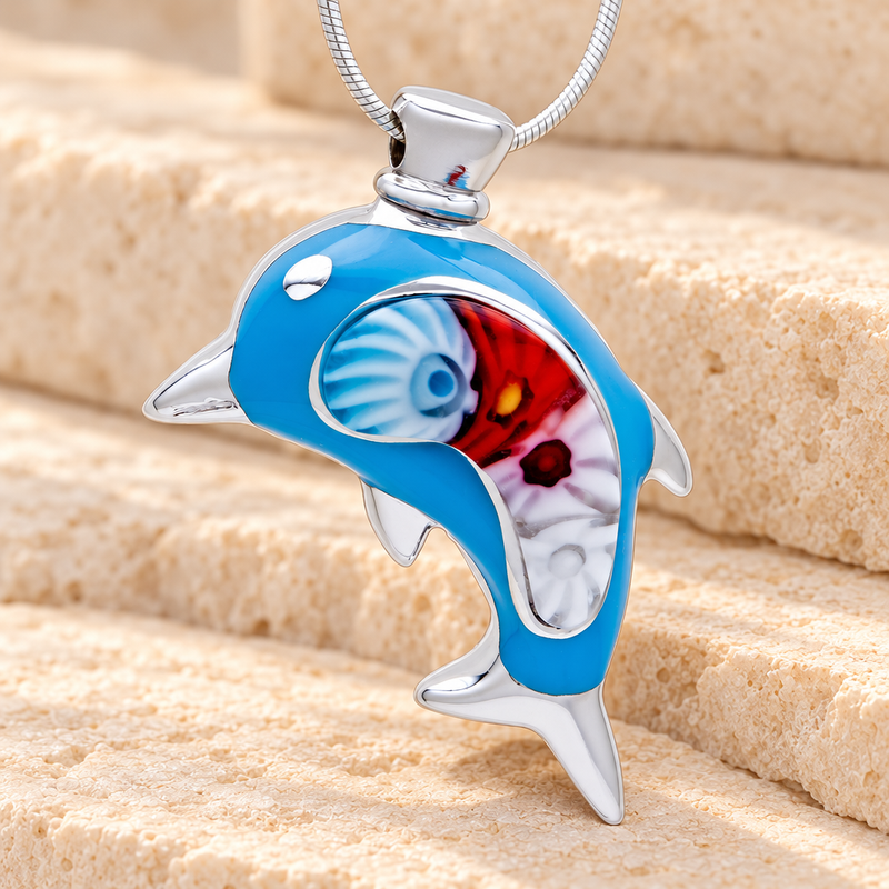 Blue Graceful Dolphin Cremation Jewelry