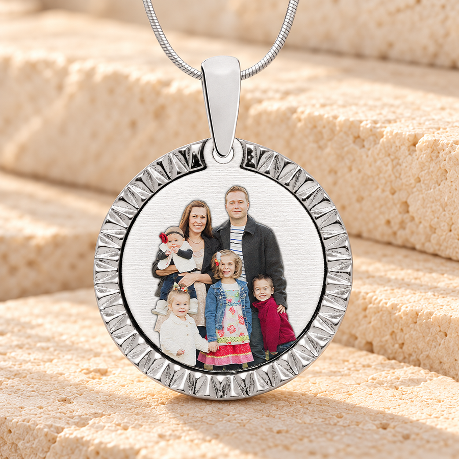 Stainless Textured Round Color Photo Pendant