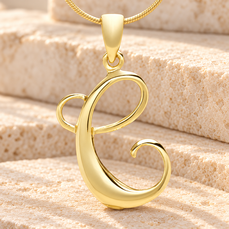 Gold "C" Initial Cremation Jewelry