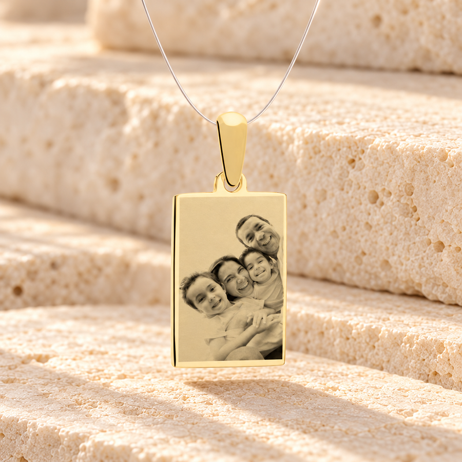 Rectangle Photo Engraved Gold Plated over Stainless Guardian