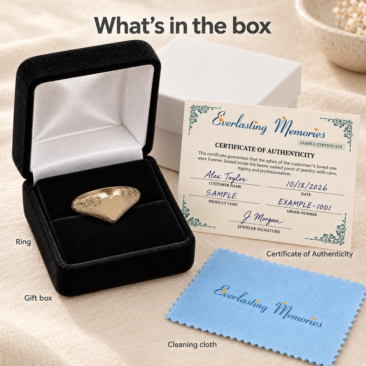 Solid 14K Gold Signet with Pattern Forever Sealed Memorial Ring — whats in box — evr20041kgfs