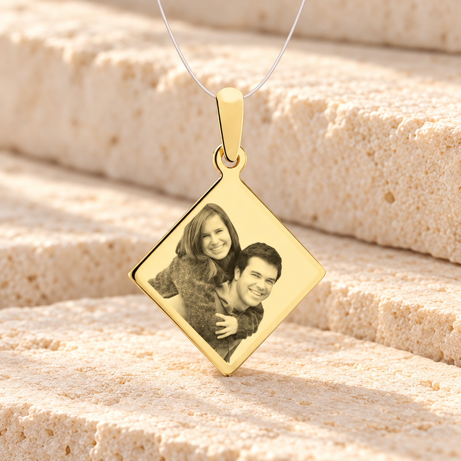 Diamond Photo Engraved Gold Plated over Stainless Guardian