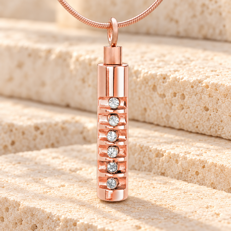 Rose Gold Marvel Cylinder Necklace Urn