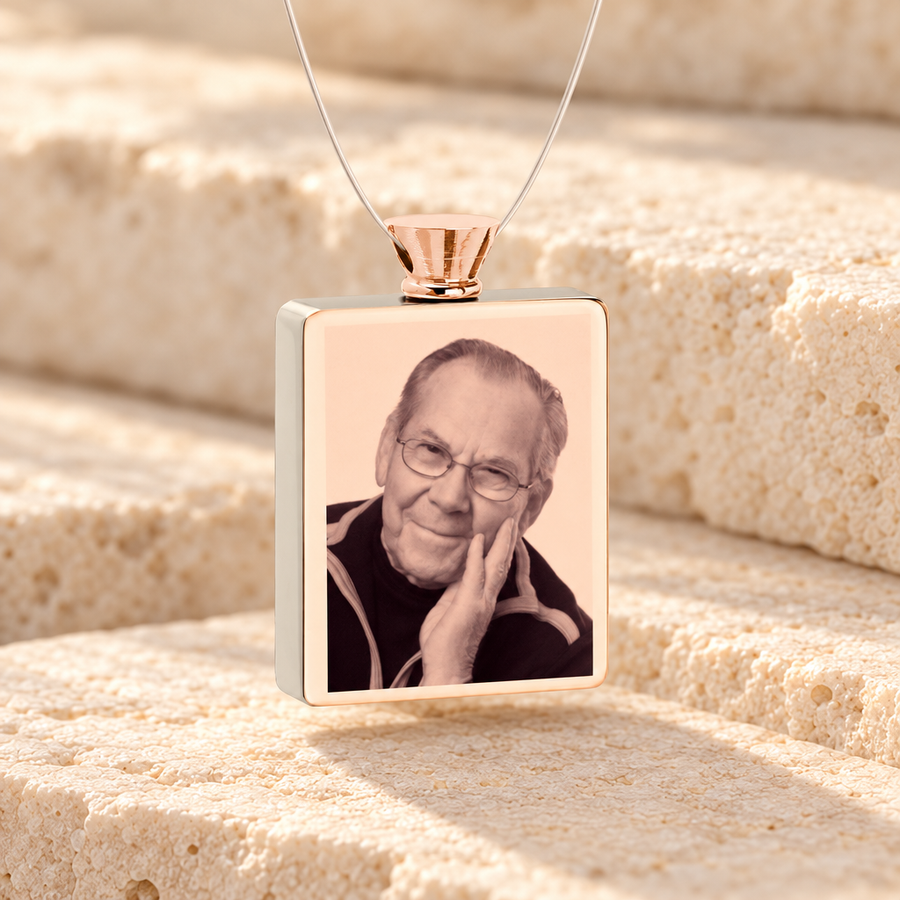 Rectangle Rose Gold Plated Picture Engraved Ash Guardian
