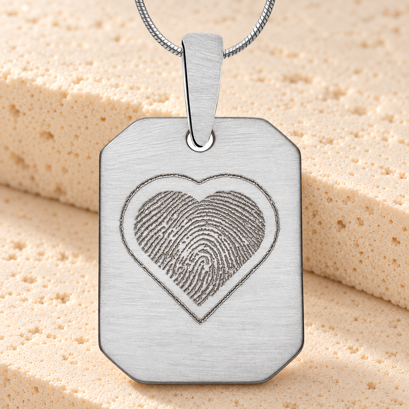 Brushed Stainless Octagon with Heart Fingerprint Necklace