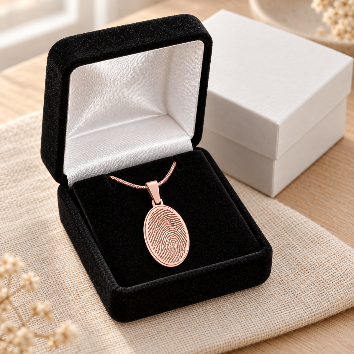 Rose Gold Plated Oval Fingerprint Necklace — gift box — evr4730rg
