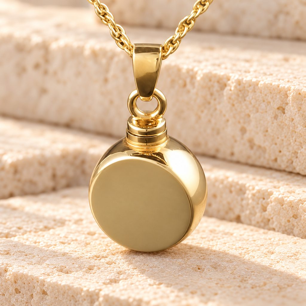 Signet Cremation Pendant in 14K Gold Plate Urn Keepsake — main — evr583kg