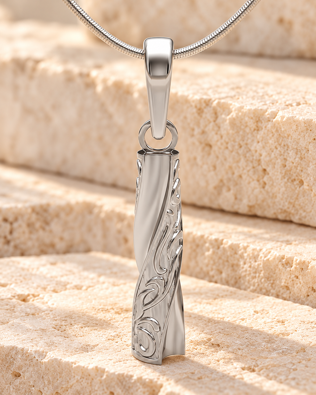 Solid 14K White Gold Twisted Cylinder Forever Sealed Cremation Jewelry — main — evr6629wgfs