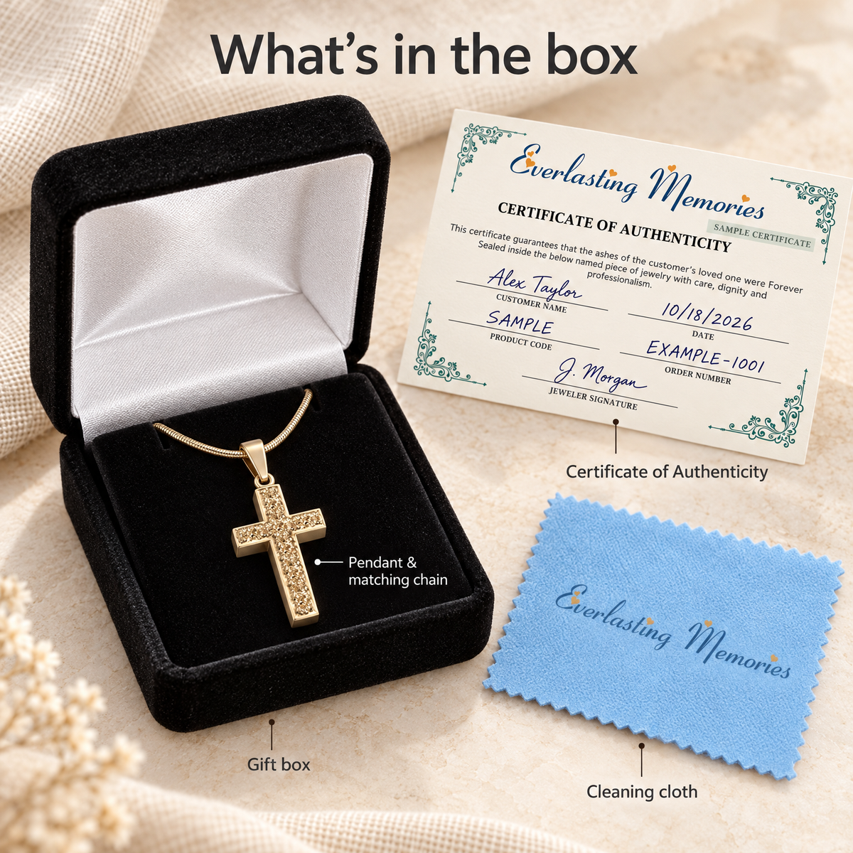 Solid 14k Gold Textured Cross Forever Sealed Memorial Jewelry — whats in box — evr20065kgfs