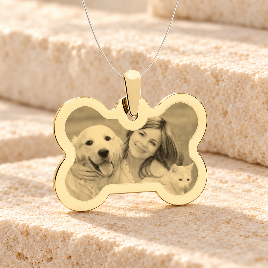 Bone Photo Engraved Gold Plated Pet Guardian