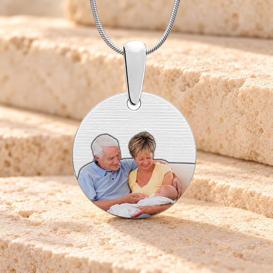 Round Color Photo Engraved Stainless Keepsake