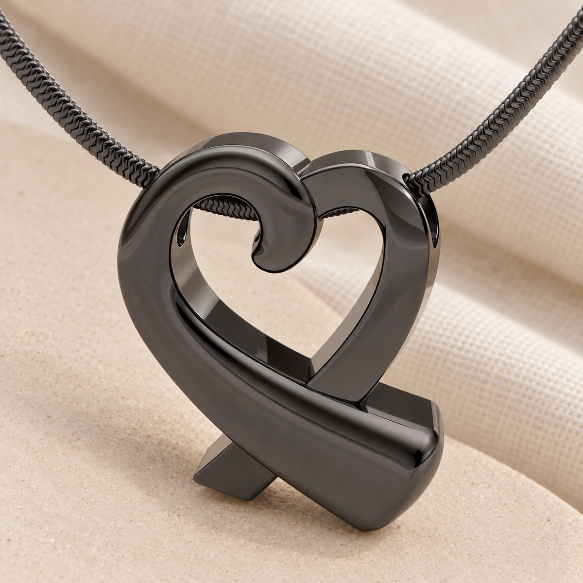 Black Plated Folded Heart Forever Sealed Memorial Jewelry — alternate view — evr6181blfs