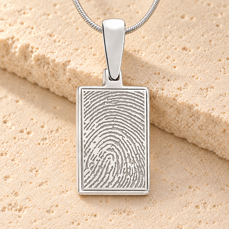 Rectangle Sterling Silver Fingerprint Necklace