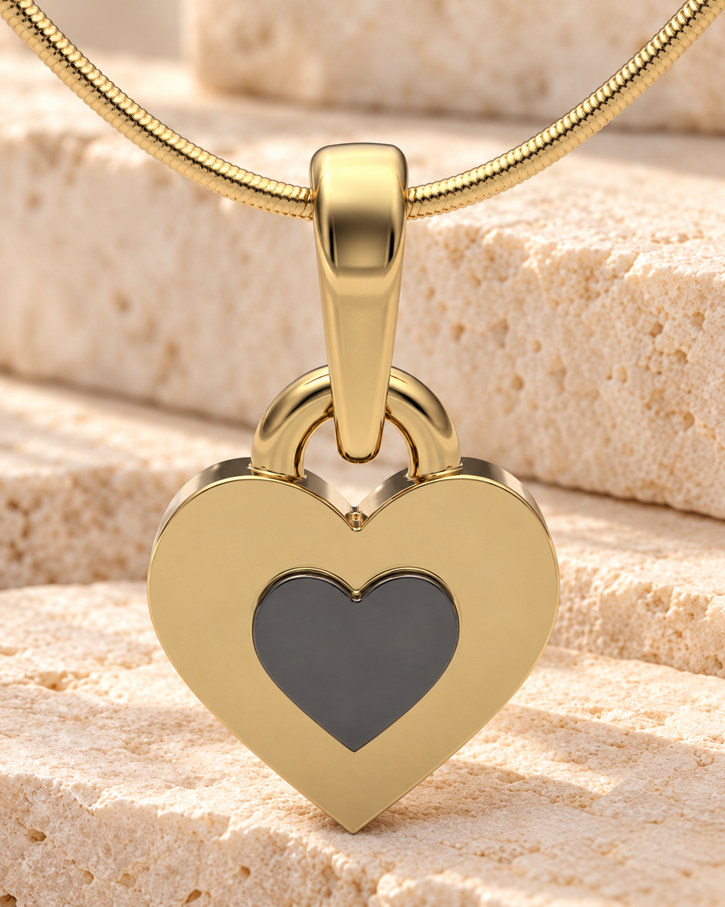 Solid 14K Gold with Black Sterling Duplicity Heart Forever Sealed Memorial Jewelry — main — evr20036kgblfs