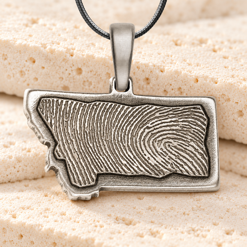 Antique Sterling Silver My State Fingerprint Necklace