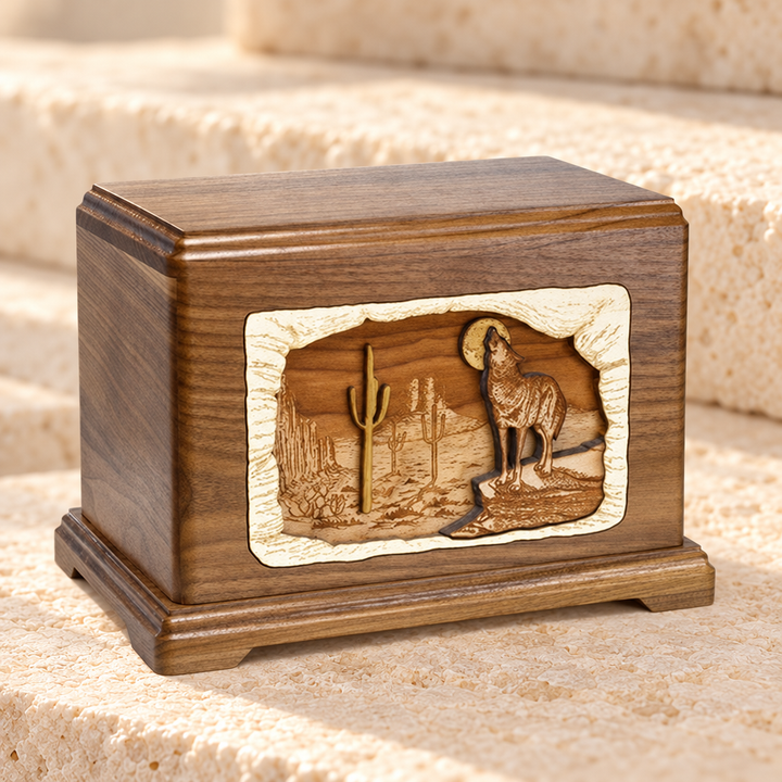 Walnut Hampton w/ Wolves Cremation Urn