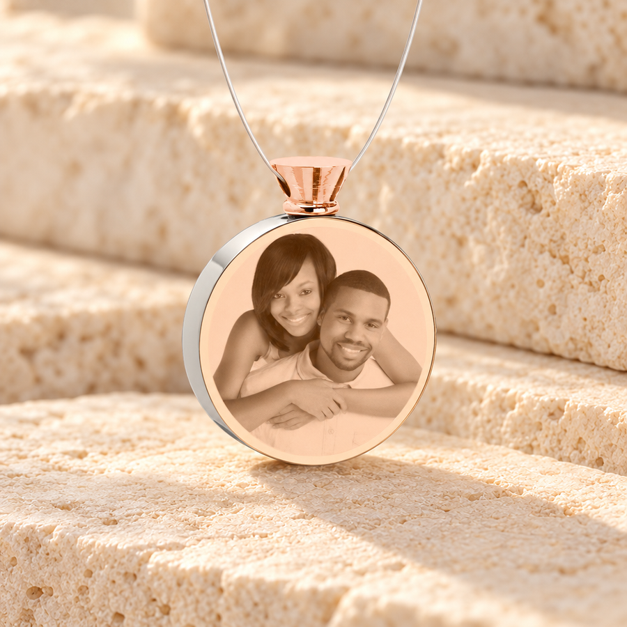 Round Rose Gold Plated Photo Engraved Ash Guardian