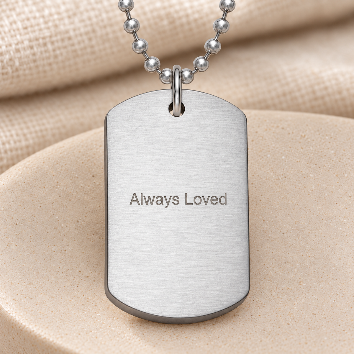 Brushed Thick Stainless Dog Tag with Initial Fingerprint Necklace — rear engraving — evr4893fp