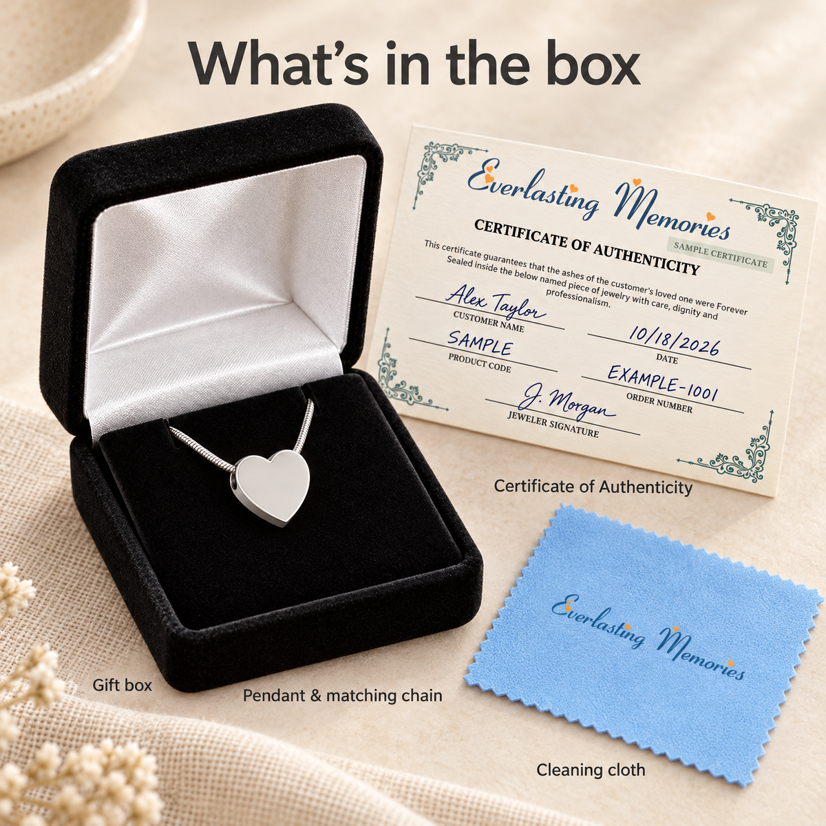 Sterling Silver Smooth Heart Forever Sealed Cremation Jewelry — whats in box — evr6457ssfs
