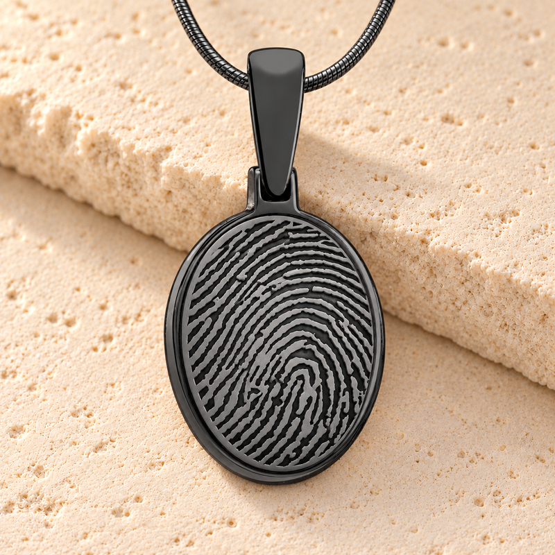 Oval Black Plated Fingerprint Necklace