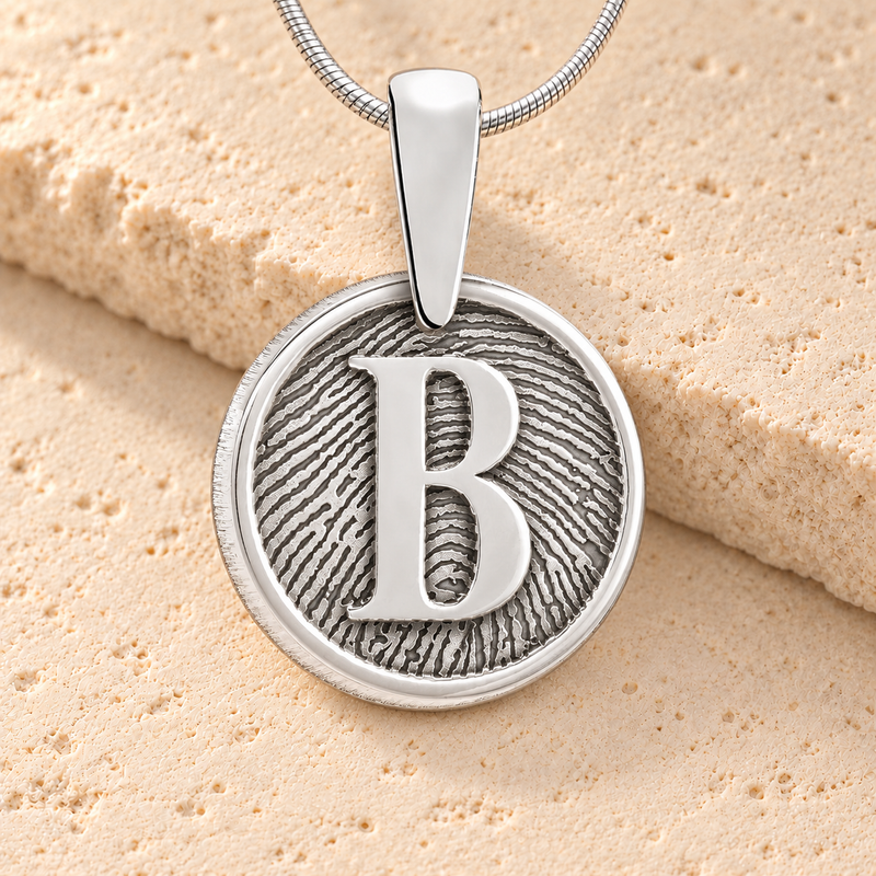 Sterling Silver Monogram Round Fingerprint Necklace