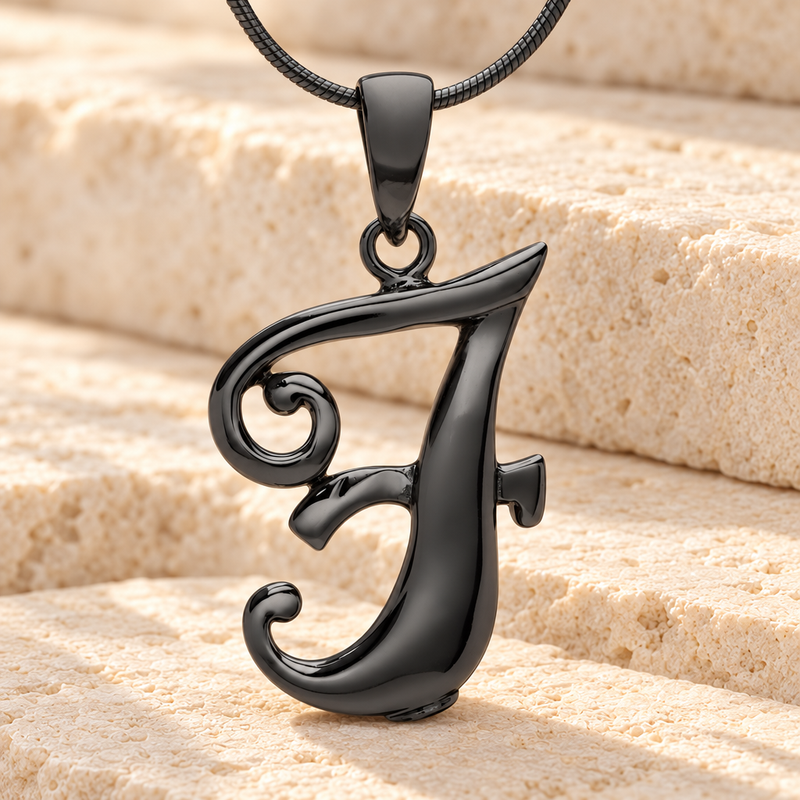 Black "F" Initial Cremation Jewelry