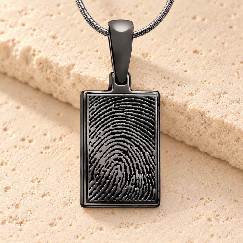 Black Plated Rectangle Fingerprint Necklace