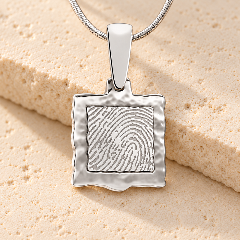 Sterling Silver Squared Fingerprint Necklace