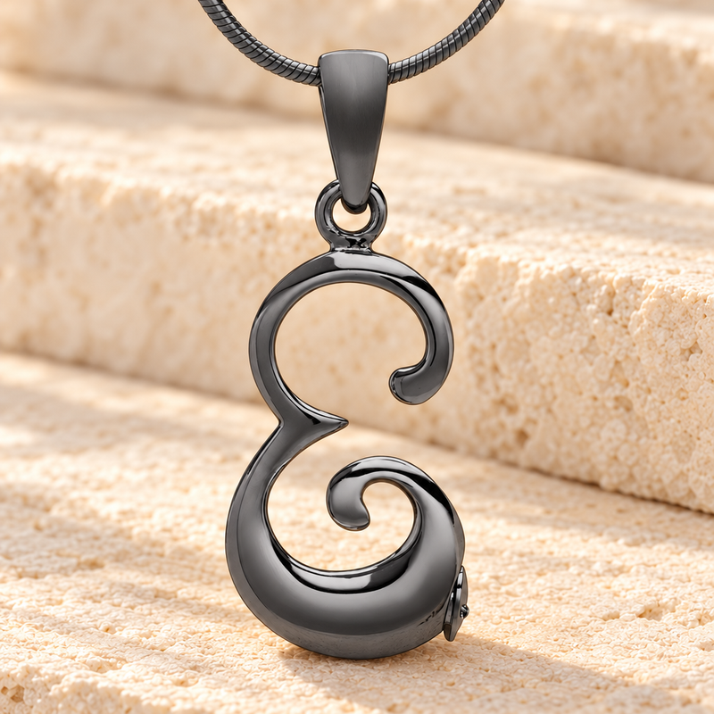 Black "E" Initial Cremation Jewelry