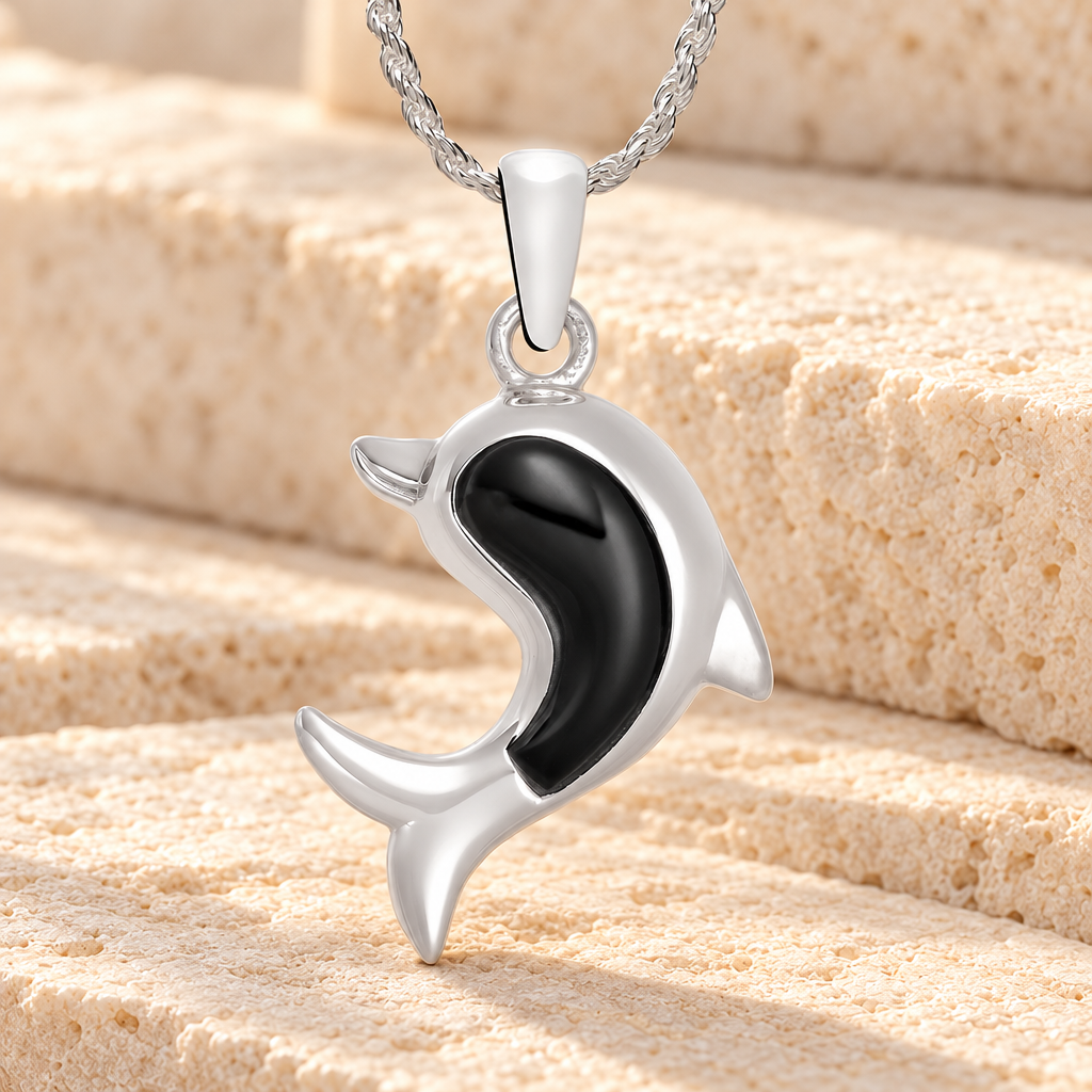 14k White Gold Onyx Dolphin Jewelry Urn — main — evr6033wg