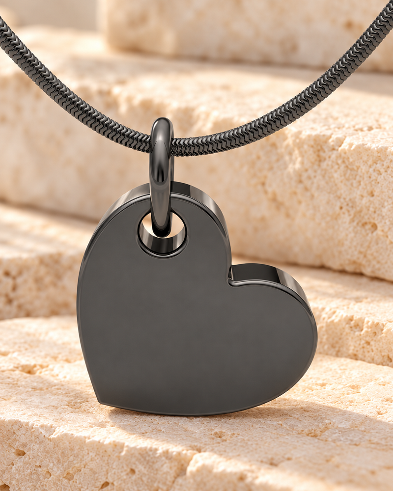 Black Plated Tilted Heart Forever Sealed Memorial Jewelry