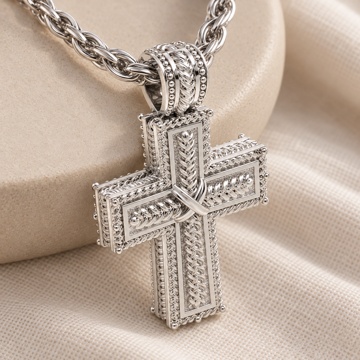 Solid 14k White Gold Double Cross Forever Sealed Memorial Jewelry — alternate view — evr20072wgfs