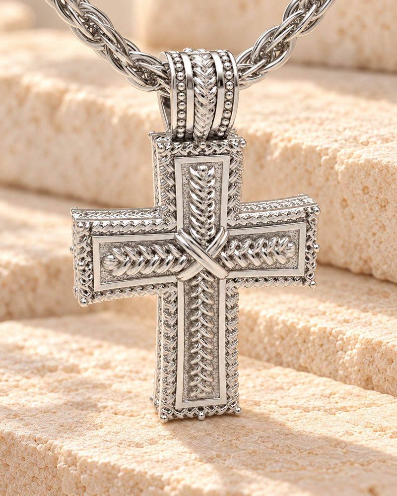 Sterling Silver Double Cross Forever Sealed Memorial Jewelry