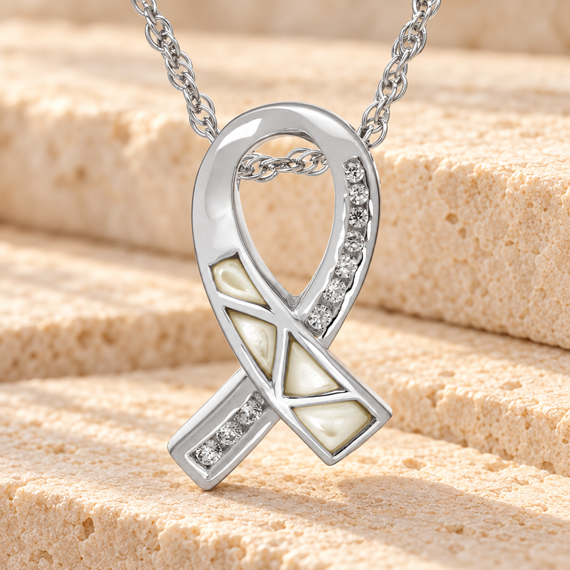 Sterling Silver Mother Of Pearl Ribbon Cremation Charm