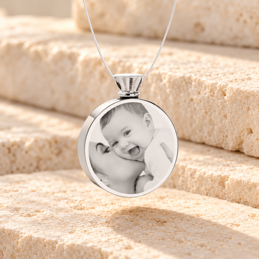 Round Stainless Steel Photo Engraved Ash Guardian
